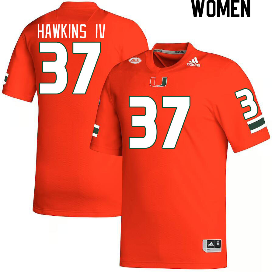 Women #37 William Hawkins IV Miami Hurricanes College Football Jerseys Stitched Sale-Orange - Click Image to Close